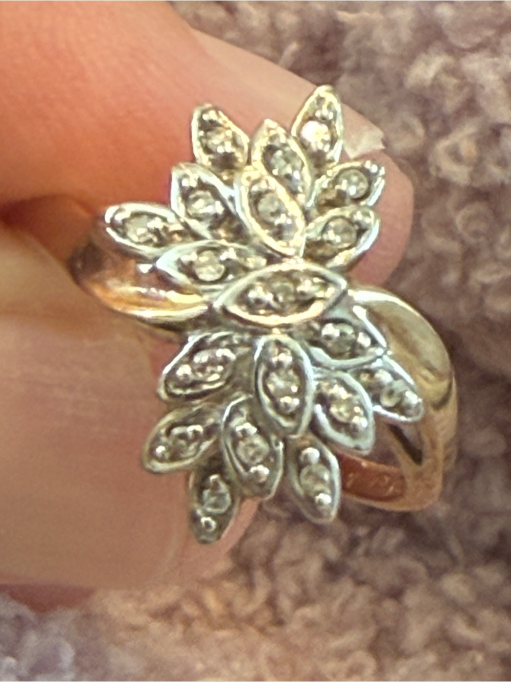 10 Karat White and Yellow Gold Floral Diamond Cluster Ring